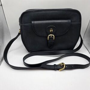Etienne Aigner Navy Blue Leather Crossbody Bag Gold Hardware Vintage Style